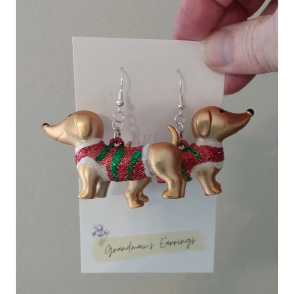 Christmas Dachshund Holiday Earrings Sweater Gift Party Bling Jewelry Dog Mom